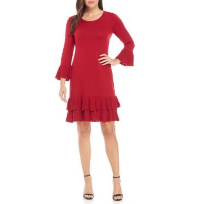 Nine West Ruffled Bell-Sleeve Sweater Dress Rouge Size Medium 