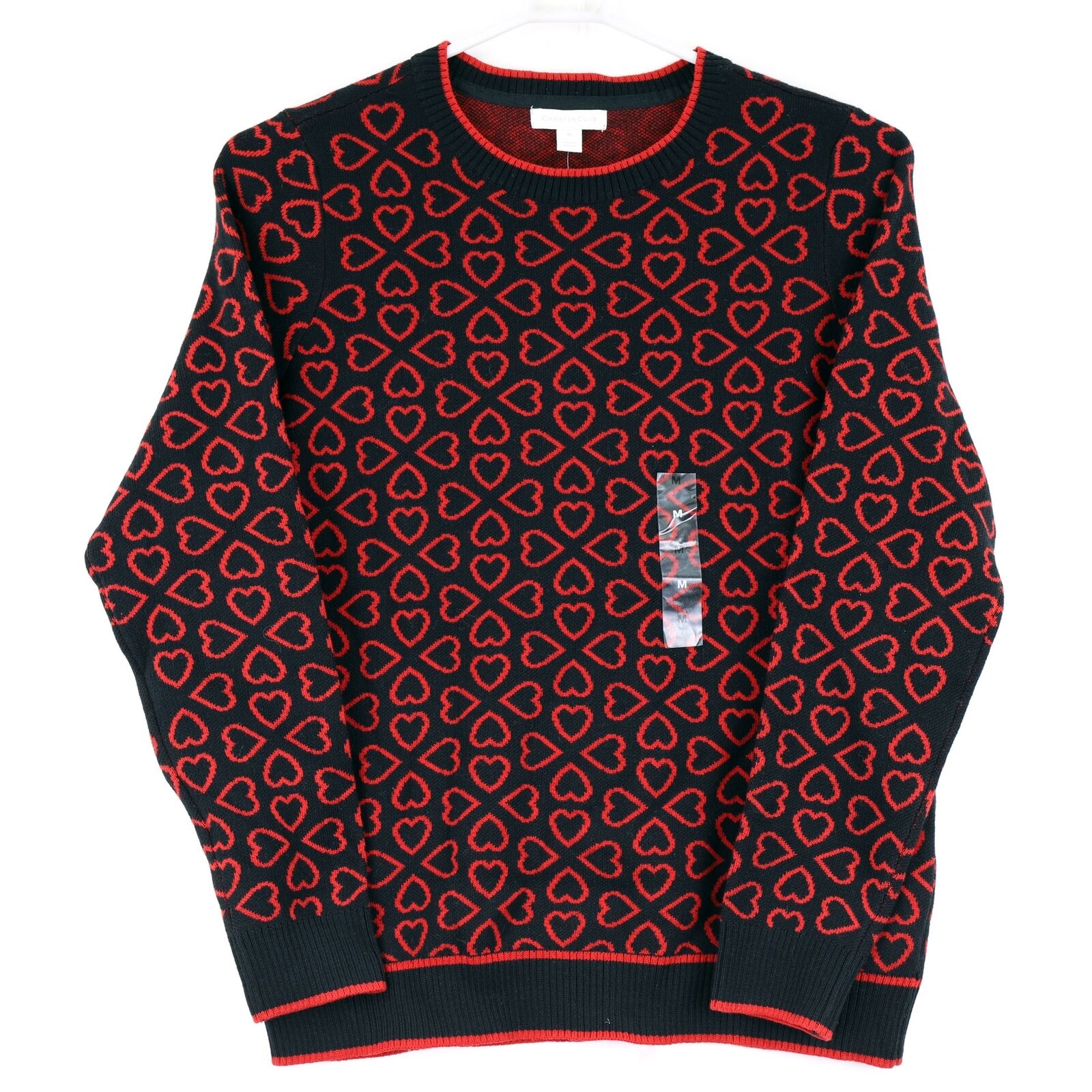 Charter Club Heart Pattern Sweater Black & Red- Medium