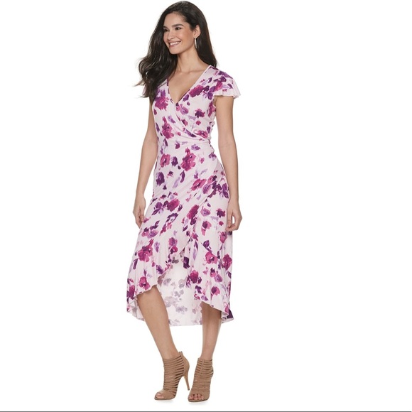 Juicy Couture Faux Wrap Pink Floral Print Dress - Size Large (L) 