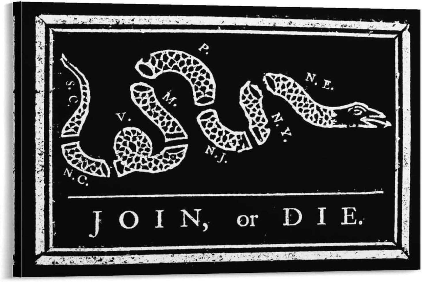 Join or Die Creative Wood Frame Canvas Wall Art Brown 27" x 39"