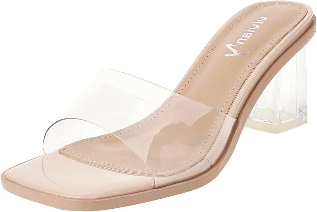 Vivianly Clear Heels Sandals Chunky Hill Open Toe Women's Sz 7.5