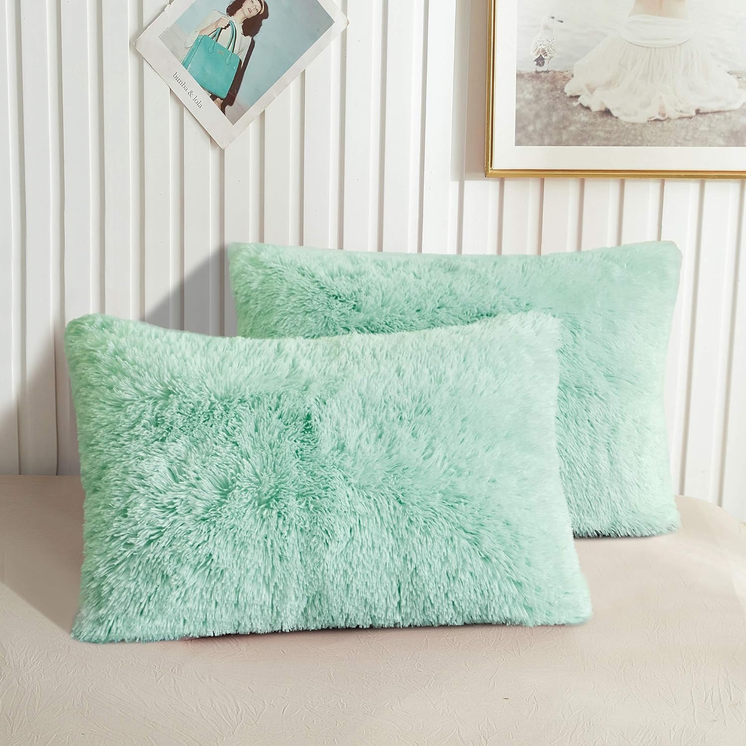 Faux Fur Throw Pillowcases Plush Shaggy Standard Set of 2 