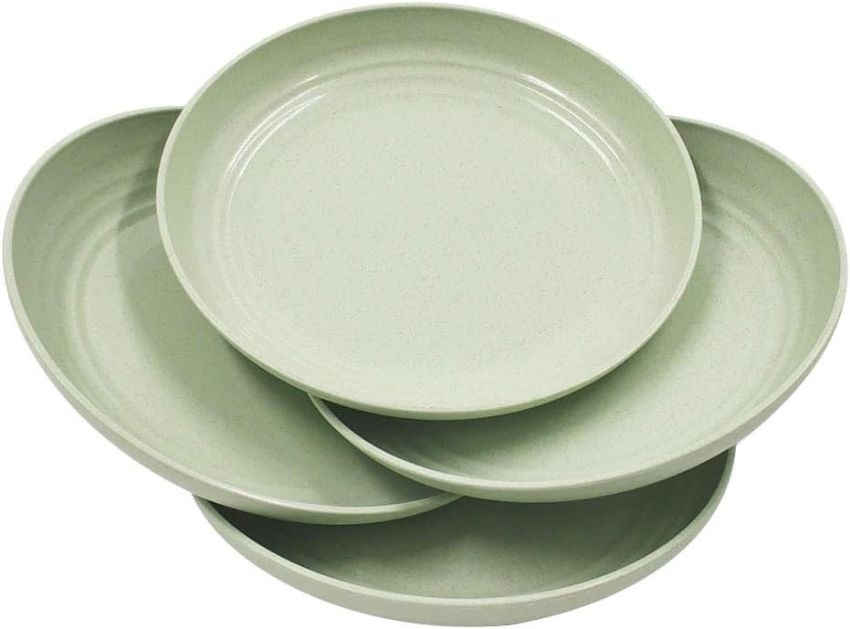 Wheat Straw Plates 7.8" Lightweight Unbreakable Green 4 Pack